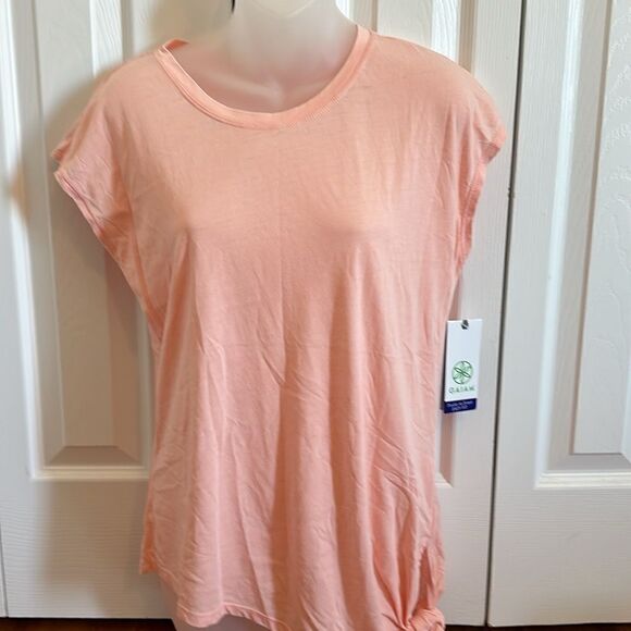 Gaiam Burnout Tie Tee Peach Melba moisture Wicking Yoga Athleisure Small S NWT - Picture 3 of 7